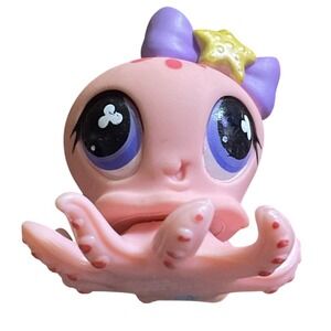 Pink OCTOPUS #513‎ - Authentic Littlest Pet Shop - Hasbro LPS Purple Bow